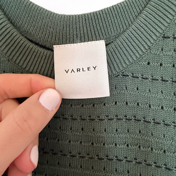 Varley Mindy Contrast Stitch Olive Green Knit Tank Dress - Picture 2 of 3